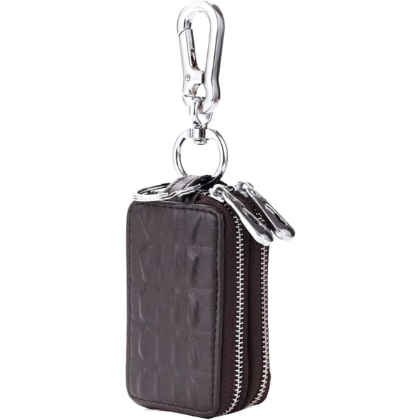 Nøkkelring i ekte skinn Dobbel Pocket Zip Nøkkelring 9x5x3,5cm Kha