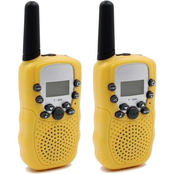 Walkie talkies for barn 2-veis radiointertelefon med innebygd LED lommelykt VOX LCD-skjerm, 1 par (gul)