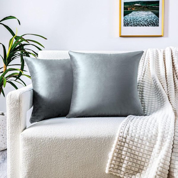 Sett med 2 fløyelsputetrekk 45x45 cm, mykt og moderne rektangulært putetrekk for skandinavisk stue, mørk sofa