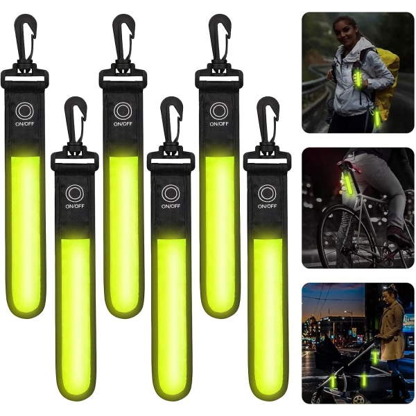 Gule 6-pak Refleks LED Blinkende Lys Taskevedhæng, 3 LED-tilstande Sikkerhedslygter, Reflektorer til Børn, Med LED til Vandreture, Jogging
