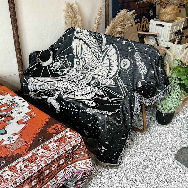 1 kpl 160x130cm Ruudullinen Ruudullinen Perhonen Mustavalkoinen Neulottu Koristeltu Mukavalla Yksinkertaisella Bohemia Bohemia Suojaa Kylmältä Sohvalle Sohvalle