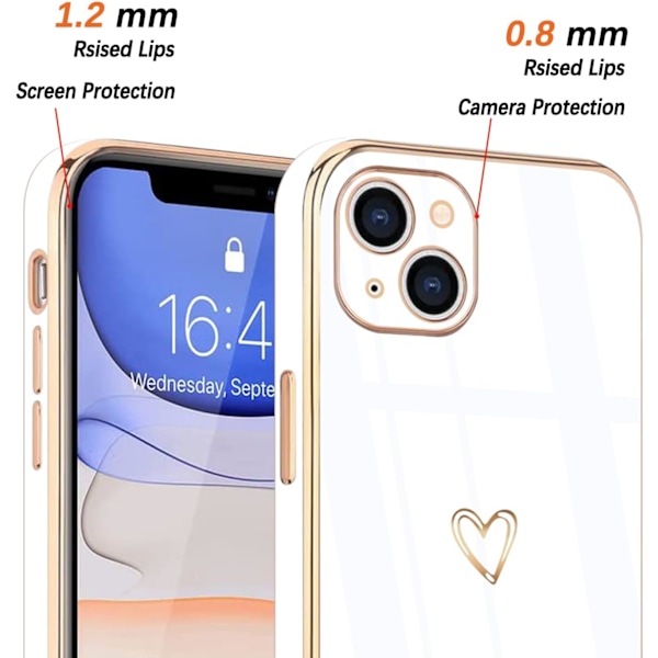 iPhone 13 -kotelo söpöllä suojakuorella, valkoinen