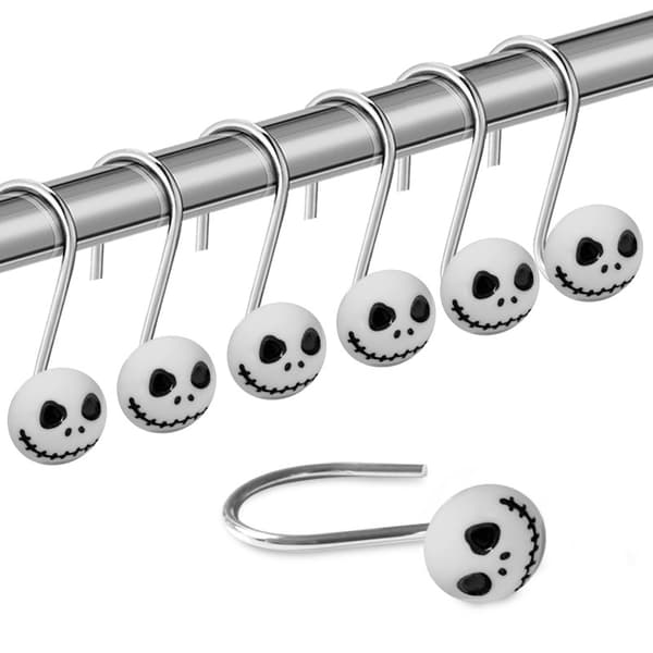 Modern duschdraperikrok i set om 12, vit/silver metall och plast duschring