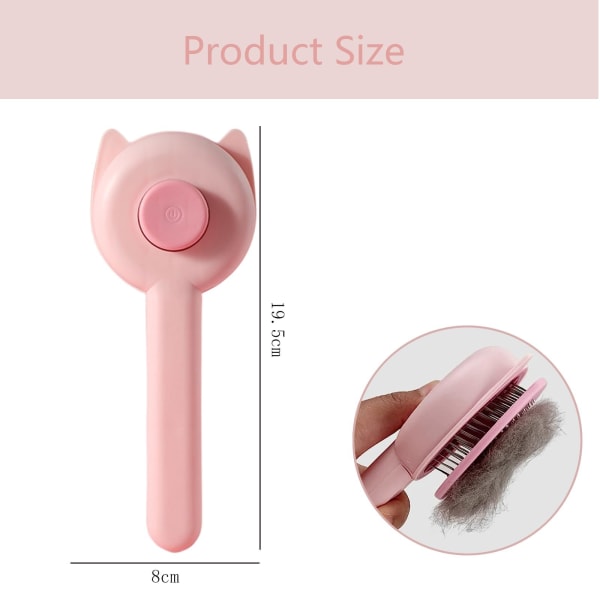 Pet Grooming Brush Short-haired Cat Brush with Hair Removal Button Self-Cleaning Cat Brush with Cat Grooming Brush Soft Massaging Cat Hair Brush (Pi