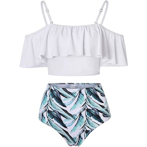 Høy midje flounce bikinisett, badedrakt med magekontroll S