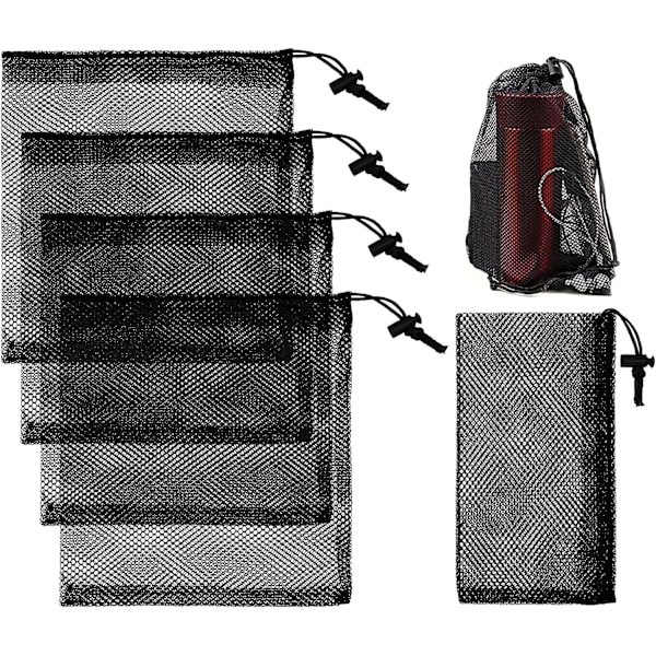 10 stk Mesh Bag med snøring Svart Mesh Oppbevaringspose Sportsbager Vaskepose Snøring Bag for Reise, Gym og Camping