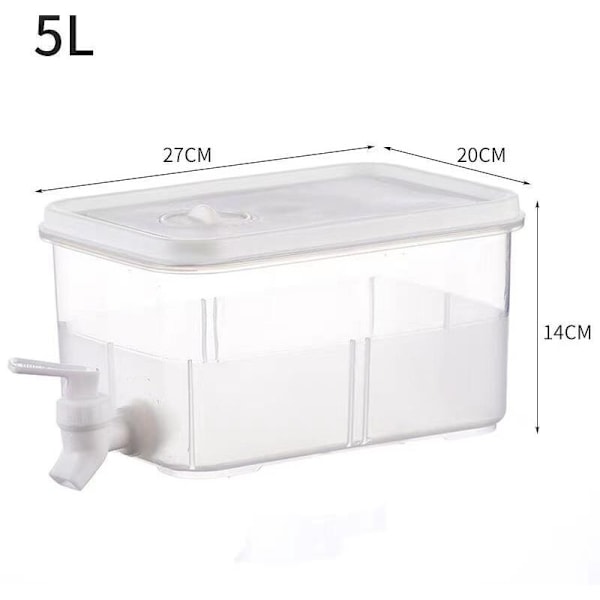 Dryckesbehållare med tappkran, kylskåpsvattenautomat, vattendispenser i plast med lock, transparent, för fester, bröllop, restaurang (5L)