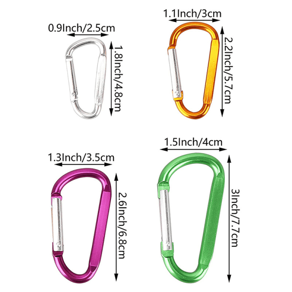 3 stk D-ring karabiner (tilfeldig farge)