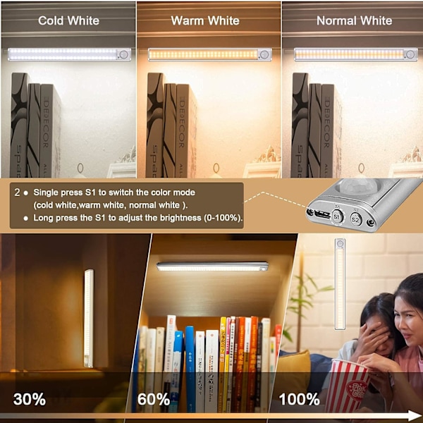 160 LED USB-laddningsbar rörelsesensor inomhus, rörelsesensor skåpbelysning, LED-innerbelysning med detektorlampa P
