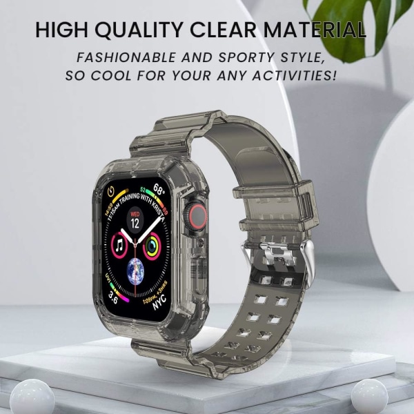 Grå Apple Watch-reim 42mm 44mm 45mm, krystallklar myk silikon iWatch Sport-reim for Apple Watch 8/7/SE/6/5/4/3