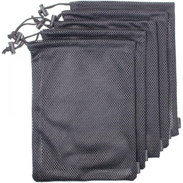 5 stk. 45x35cm Sort netpose, slidstærk nylon snørepose - Lille rejsetaske organizer