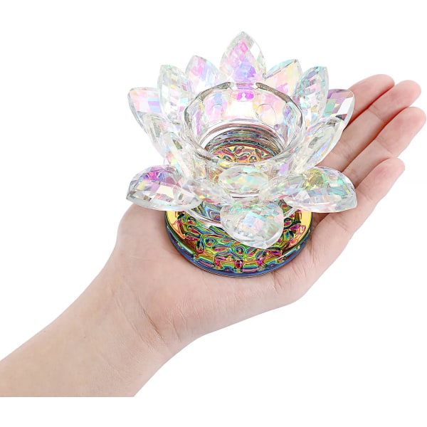 Farverig krystal lotusblomst tealight lysestage - regnbuefarvet glas lysestage lysestage