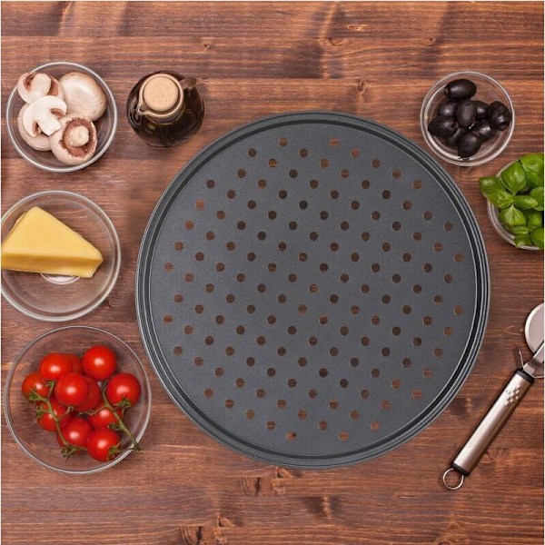 ∅ 32 cm, pizzatallrik, rund, perforerad, non-stick, flambé-pajer, i stål