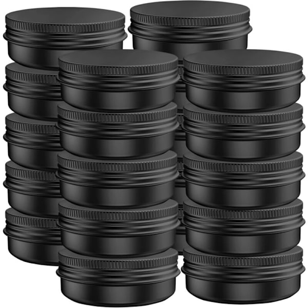 20-pack Läcksäkra Aluminiumburkar med Runda Skruvlock för Kosmetika, Balsam, Läppbalsam eller Annat, 30ml, Svart