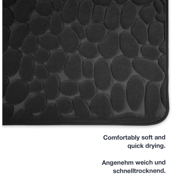 Sten Skridsikker Bademåtte - Grå, Memory Foam - 40*60cm Bademåtte, Dørmåtte, Vandabsorberende Fodmåtte, Badeværelsesindgang, Stue