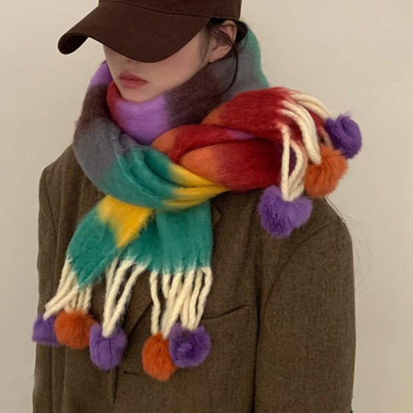 Stort, tykt rutete skjerf, rutete fargerikt oversized skjerf, mykt stort tykt vintervarmt teppe for kvinner