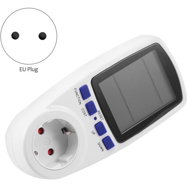 Strømmåler Elektricitetsforbrugsmåler, med baggrundsbelyst LCD-display, Overbelastningsadvarsel Watt Volt Amp Meter til hjemmet EU-stik