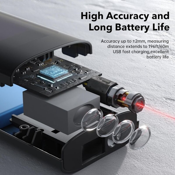 60m Laser Afstandsmåler, IPSXP Bærbar Digital Laser Afstandsmåler Overflade Volumenberegner/Pythagoras Funktion/IP54/LCD Baggrundsbelysning/Genopladelig