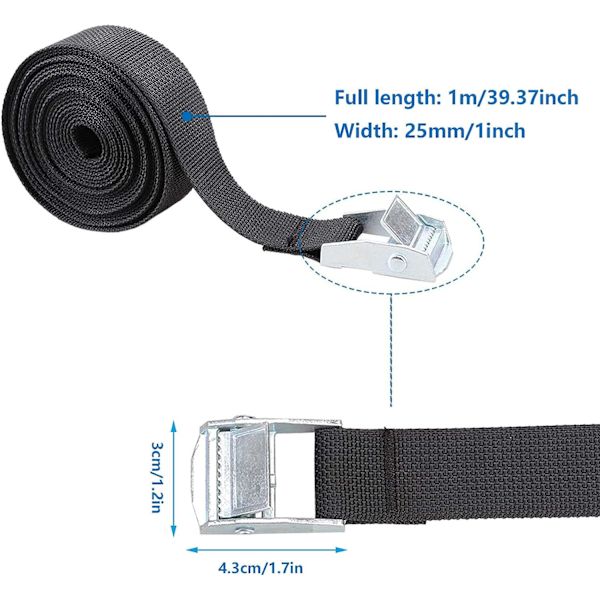 Kiristyshihna, 8 kpl Räikkäkiristyshihnoja Lukitushihnoja Hiha Soljella Kiinnityshihna Moottoripyörälle Autolle Pyörätelineelle Matkatavaroille 2,5 cm x 1 m