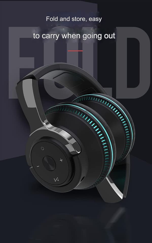 H2 Headset Bluetooth Headset Trådløs Farverig Lysende Subwoofer Foldbar Teleskopisk Kort Headset(sort)