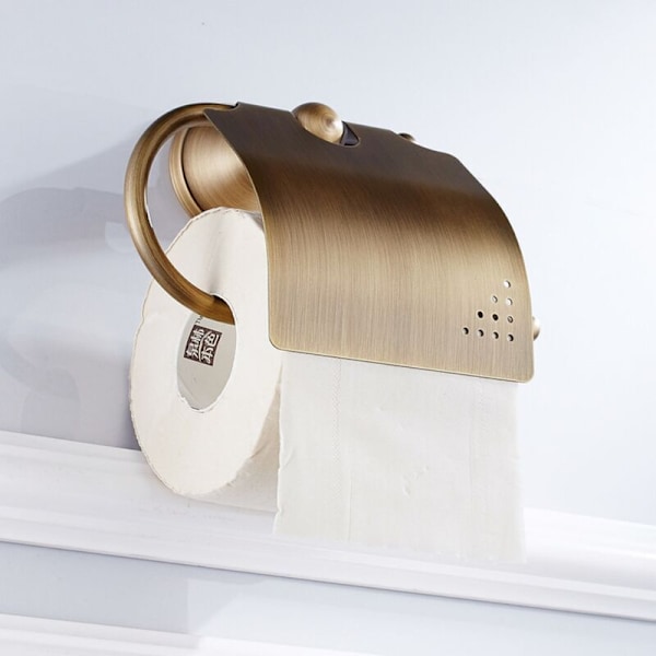 Retro hygienisk hållare Väggtoalett i antik mässing mässingsstöd Wc-pappersrulle med lock