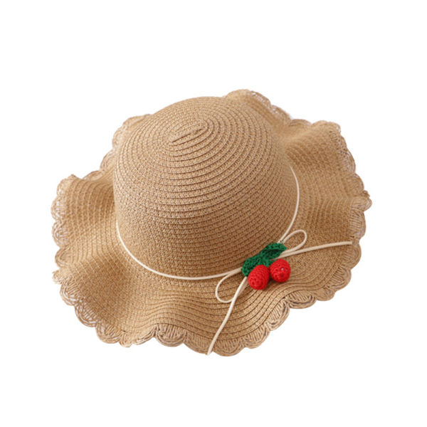 Khaki - Jente Solhatt i Halm med Solbeskyttelse og Pose med Blomsterkant UV-beskyttelse, Sommerhatt for Barn Strand Reise Fotturer 3-7 År Gammel