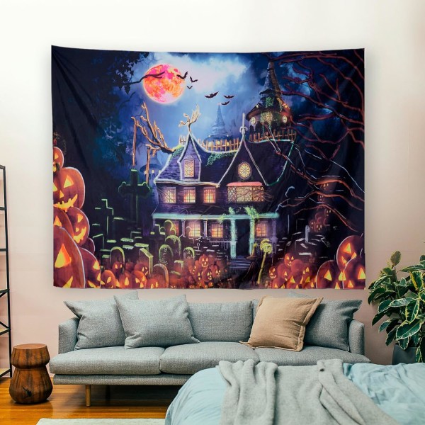 Svartljus slottstapet 150x130CM Pumpa fladdermus slott psykedelisk tapet Halloween UV-reaktiv slott väggtapet för sovrum vardagsrum sovsal