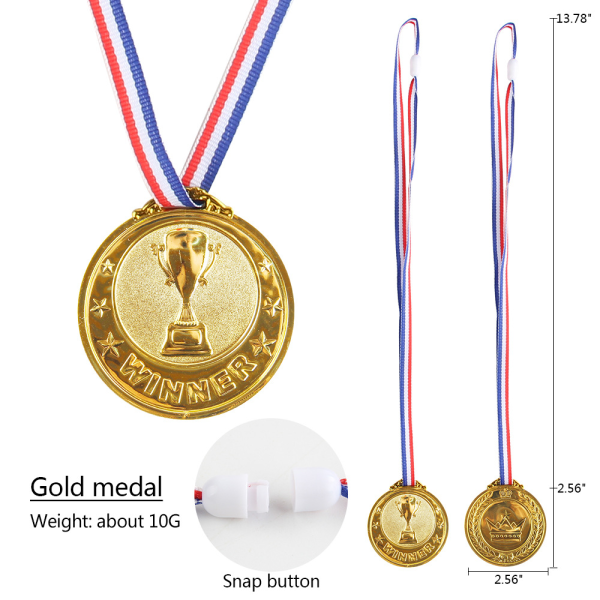 Medal Set, 6cm Each, 3 Podium Medals with Necklace, Gold, Silver, Bronze, Trophy, Victory, Toy, Sport, Theme Party, Birthday