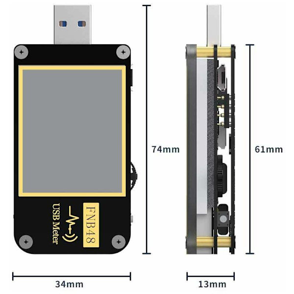 FNB48 Hög hastighet kapacitansdetektor Multifunktionell handhållen LCD-display Amperemeter Voltmeter USB-testare