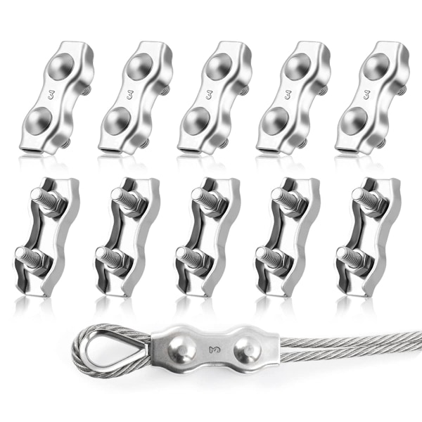 M3 Duplex Kabelbindarklämmor, 10 st 304 Rostfritt Stål Duplex Wire Rope Klämmor, 3mm Klämma Kabel för Wire Rope Klädstreck, Solsegel