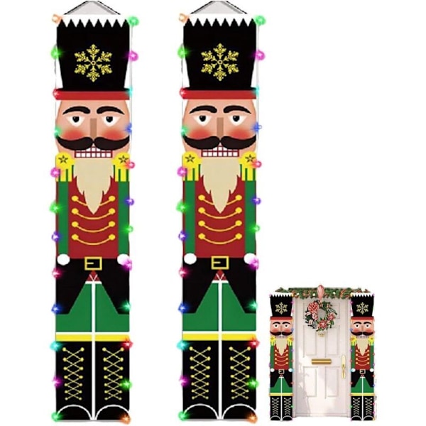 2-pack Jul Nötknäppare Banner (30 x 180 cm), Dörrskylt, Nötknäpparsoldat Dörr med LED-lampor Jul Veranda Banner, för Julhelgsfest