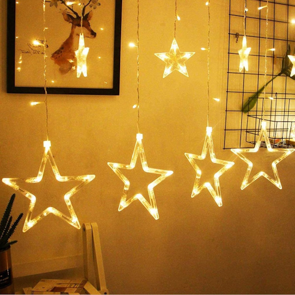 LED Julegardinlys, Julelys LED-guirlande, Julelys Gardin, Julelys Guirlande, Stjernelys, Stjerne Gardinlys, Julepynt