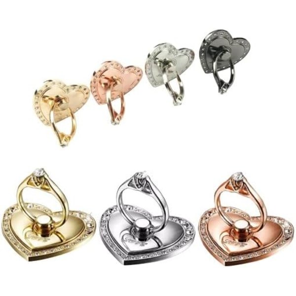 4-delt kjærlighet telefonringholder (fire farger), kjærlighet diamant fingergrep holder ring biltelefonringholder smarttelefonringholder nettbrett rosegull