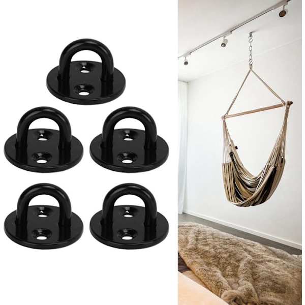 Set med 5 rostfria stålkrokar för en titt, rund och resistent fast ögleplatta, förtjockade väggmonteringsringkrokar, ögleplatta för tak