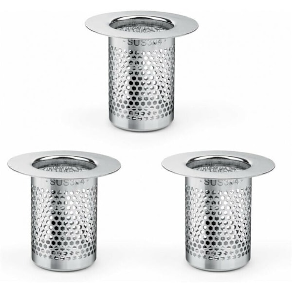 3 stycken hårfilter för dusch, rostfritt hårfilter för dusch, 5,5 × 5 cm diskbänksfilter för balkong, kök