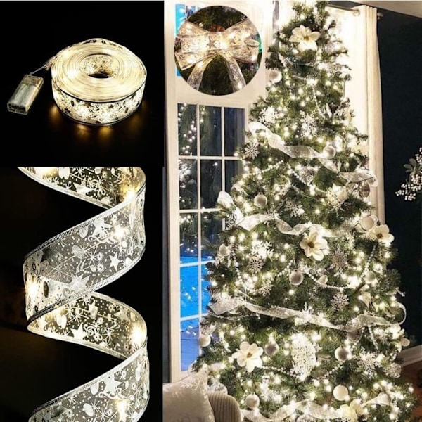 Silverfärgad Sapin Stepped LED Ljusslinga för julgransdekoration - (Varmt ljus) Längd: 5m