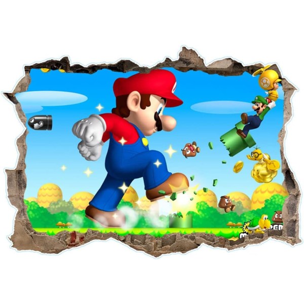 Super Mario seinätaulu 3D Breakout seinätarra lasten makuuhuoneen olohuoneen seinäkoriste 15,7x23,6 tuumaa (Super Mario)