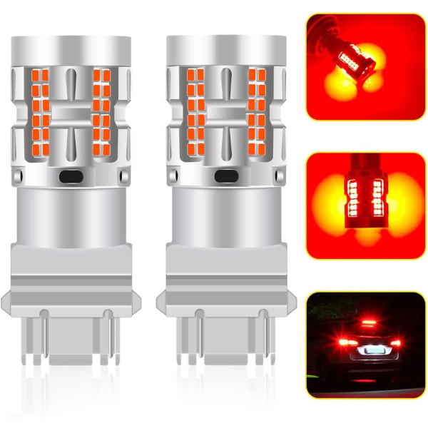 Rød-2stk 3157 P27/7W T25 Bil LED Pærer LED Bremslys Baglygte Bagtåge Highlight 66SMD LED Chip DC12v-24v-