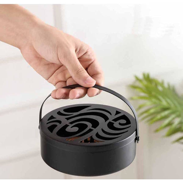 Myggespiralholder i rustfrit stål, myggespiralholder røgelsesholder med låg og håndtag, retro beholder metalholder til myggespiral insekt