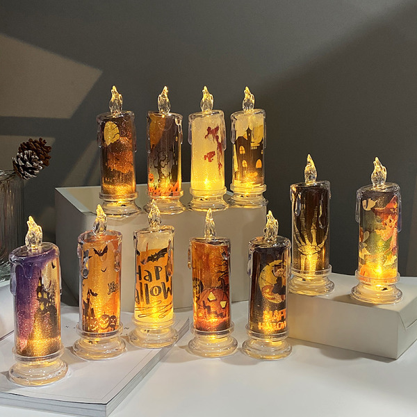 1 stk. flammefri stearinlys, batteridrevet LED-stearinlys for juledekorasjon (tilfeldig mønster)