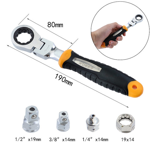 Momentnøkkel med skrallejustering, 5 deler, 1/4 tommer, 3/8 tommer, 1/2 tommer, adapter for skralle, praktisk tilbehør for håndverktøy