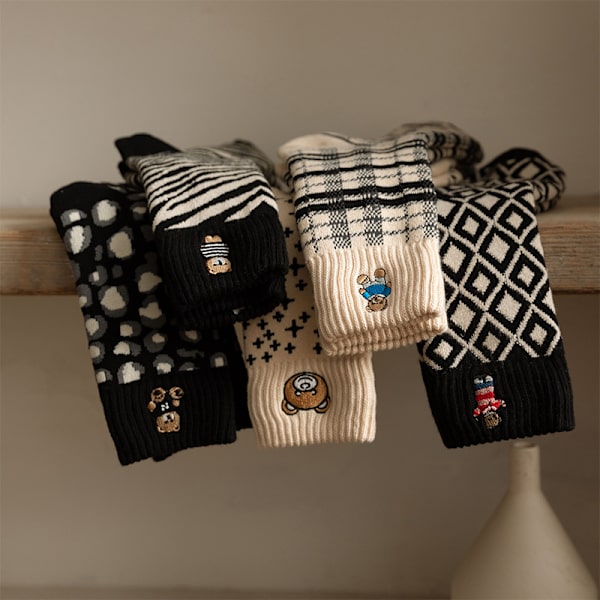5 par vinter nye klassiske sorte broderte mellomhøye sokker, friske og enkle, fortykkede og varme frottésokker