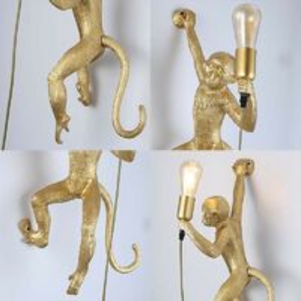 Apekatt vegglampe \"César\" Monkey Lamp Gold