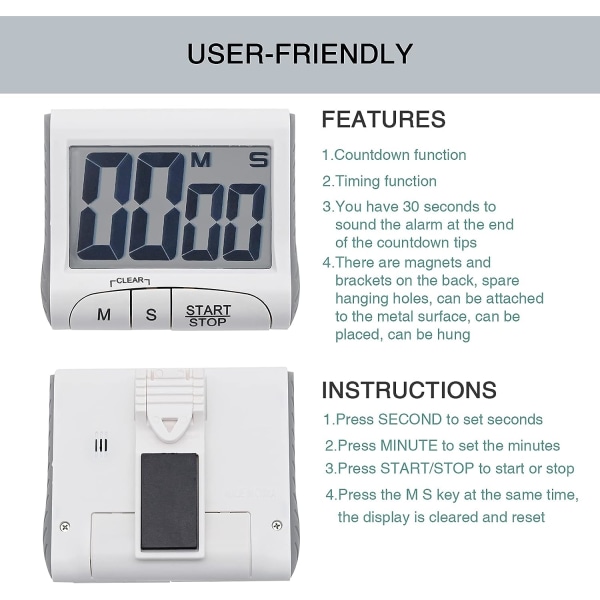 Digital timer (vit, batterier ingår ej), nedräkningstimer la