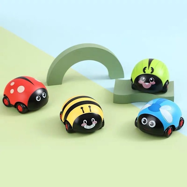 Vetopeltiauto, Beetle Freewheel (4 kpl, eri värejä) - 1-vuotiaan leluautosetti - Ikä 12 kuukautta - Lahjat 1-vuotiaille pojille - Lelut 1-vuotiaalle pojalle