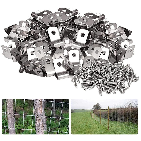 100 stk. Hegnstrådsklemmer Rustfrit stål Trådklemmer Kabelklemmer Trådnetklemmer Monteringsklemmer til landbrugshegn, 304
