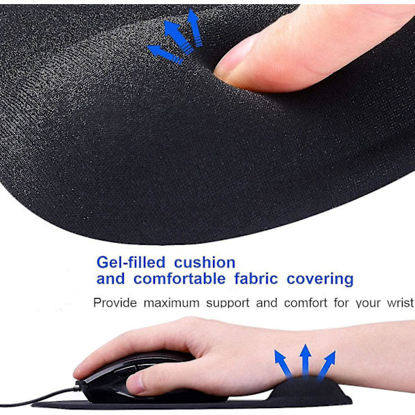Ergonomisk musmatta handledsstöd, gelmusmatta med halkfri PU-bas, handledsstöd för mus för bärbar dator kontorsarbete smärta