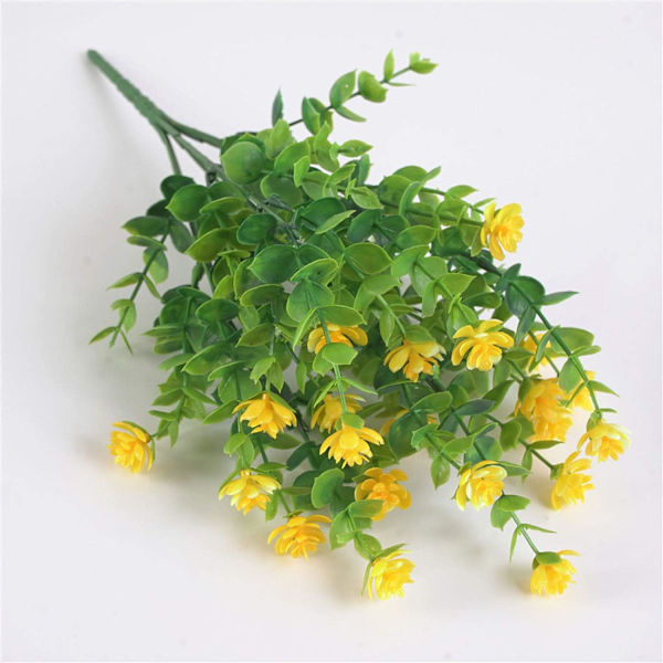 (Gul) 5 Buketter Konstgjorda Blommor, Gröna UV-Resistenta för Utomhus, Inomhus, Balkong, Trädgård, Kontor, Bröllop, Festdekoration.