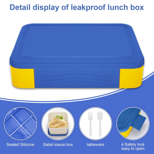 Bento Lunchbox för Barn och Vuxna, Bento Lunchbox med 5 Fack och 1 Salladsdressingbehållare, Arbets- och Skolmatlåda för Barn och Vuxna, B