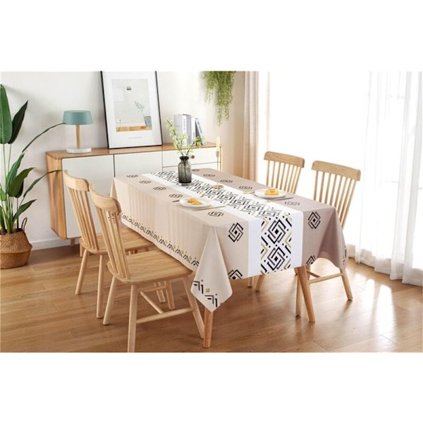 Rektangulär duk, PVC Patchwork-färg med geometriskt mönster, anti-tasse bordsartiklar för matsal, trädgård, ljus kaffe, stil 3, 137 x 180 cm
